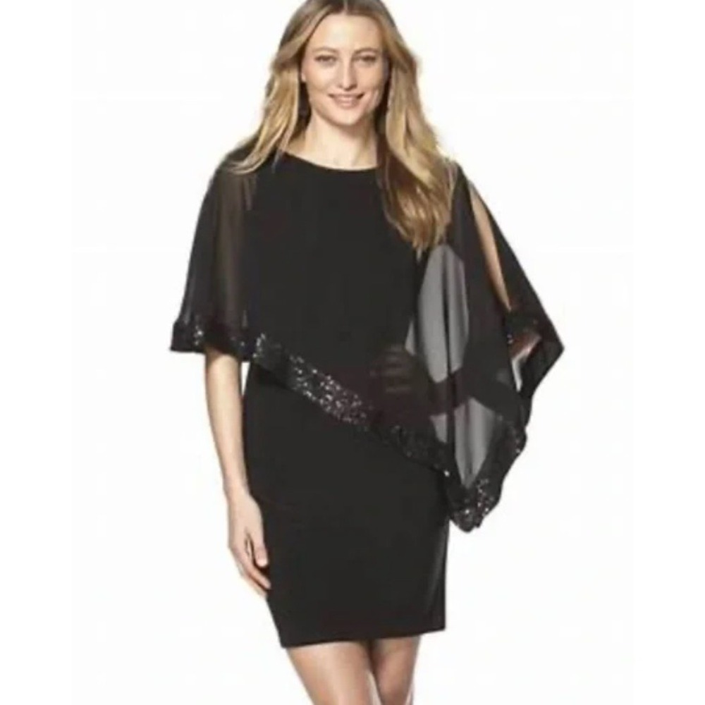 Poncho Dress Black Sequined Cape Dress Women Size 14 Evening Cocktail Party